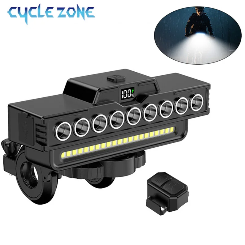 9 Beads Bicycle Horn Front Light 7 Gear Modes Type-C Rechargeable MTB Bikes Head Light Cycling Accessories for Riding Safety