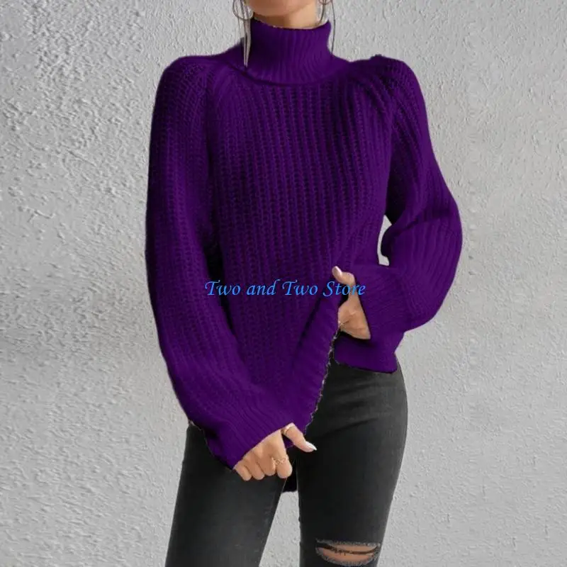 

HX6F Winter Oversized Turtleneck Sweater Women Soft Polyester Knit Top Cable Weaving Casual Long Sleeve Loose Pullover Tops