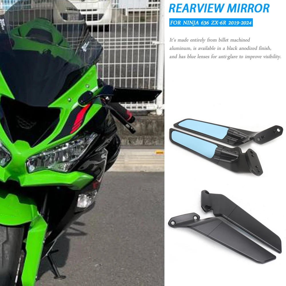 For Kawasaki Ninja 636 ZX-6R ZX6R ZX 6R 2019-2024 Motorcycle Aaccessories Black Rear Mirrors Side View Mirrors Rearview Mirror