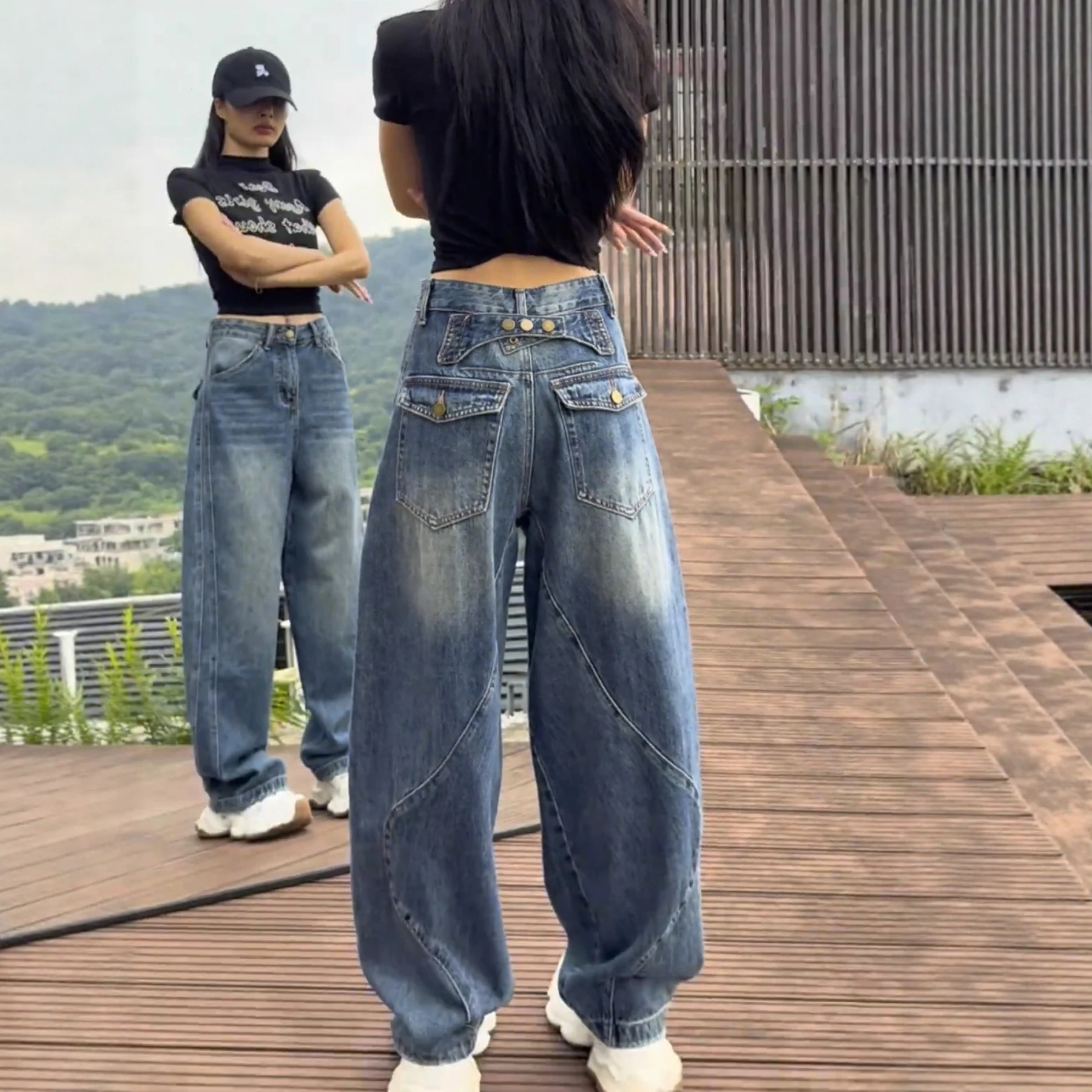 

Широкие джинсы с высокой талией, женские тонкие джинсовые брюки, свободные прямые джинсы полной длины, большие размеры, повседневные брюки