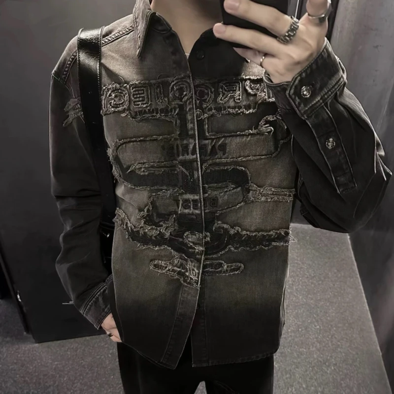 

Джинсовая рубашка с вышивкой логотипа YProject, винтажный стиль, свободный крой, молодежная, осенняя, модная, трендовая, от известного бренда.