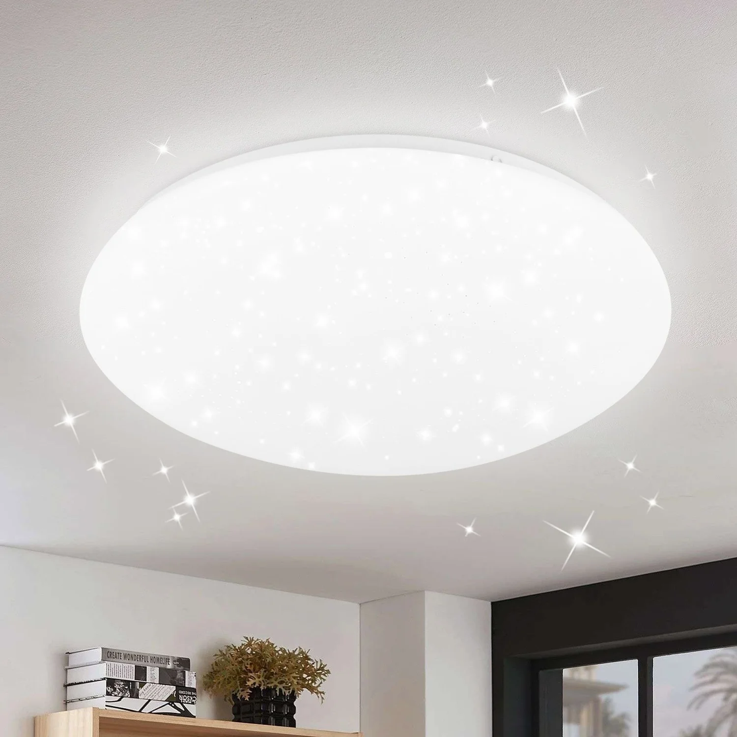 Cliheet LED-Deckenleuchte, weiß, 30 cm, rund, 18 W, Sternenhimmel, 6000 K, Unterputzleuchte für Kinderzimmer, Wohnzimmer
