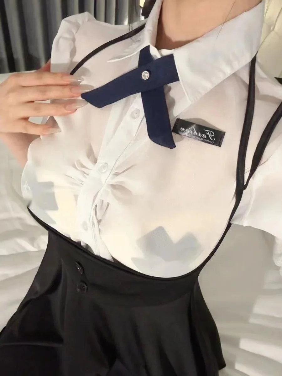 Adrette Art würzige Mädchen Campus Student JK Uniform sexy reine Wunsch transparente Sekretärin Verführung Pyjama Kleid elegant 3rgk