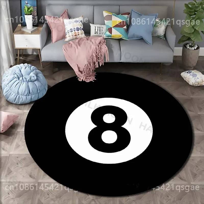 Multiple sizes Billiard black eight ball Print Round Carpet for Living Room Bedroom Sofa Table Floor Mat Area Rug Luxury Gift
