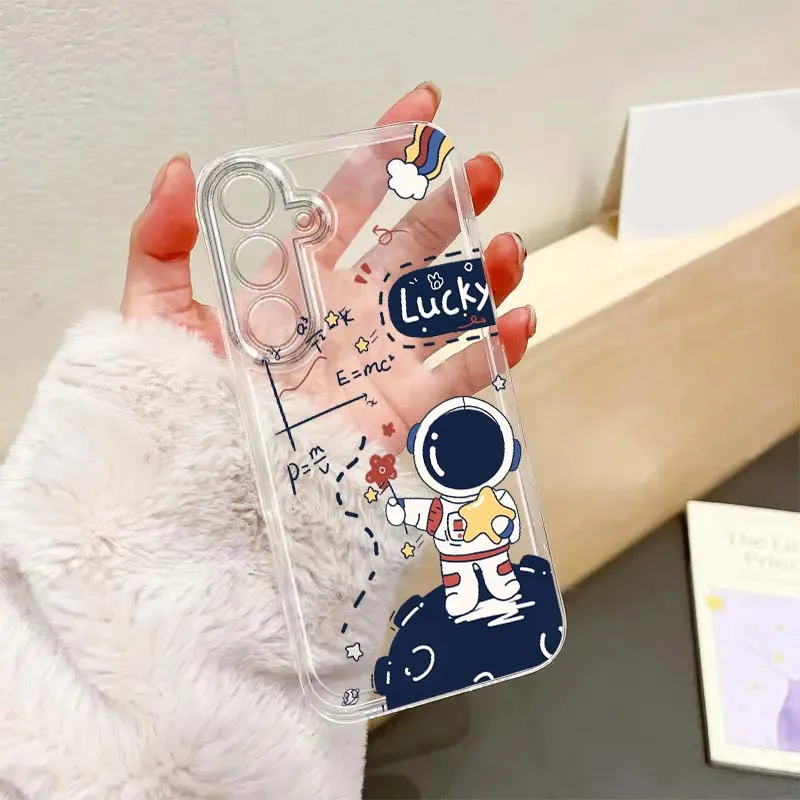 

Cartoon astronaut cute Phone Case For Samsung Galaxy S25 S24 S23 S22 S21 S20 S10 Lite Plus FE Edge TPU 5G Transparent