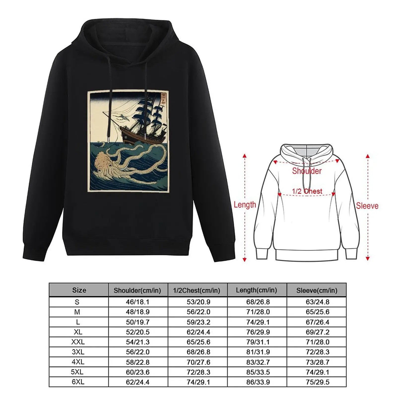 Squid Attacking A Ship Japanese Woodblock Print Hoodie korean style clothes men's sweat-shirt anime clothing graphic hoodie