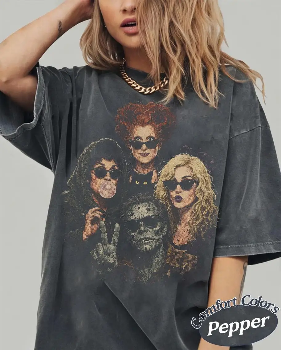 Camiseta Vintage de Halloween con Retrato de Hocus Pocus, Camiseta de Color Cómodo de las Hermanas Sanderson, Bruja de Halloween, Billy Butcherson