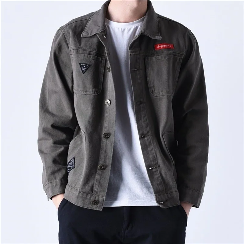 

New Men's Denim Jaet Loose Wear Resistant Autumn Winter Faion Large Size Workwear Jaet Fce Thiened Casual Outerwear