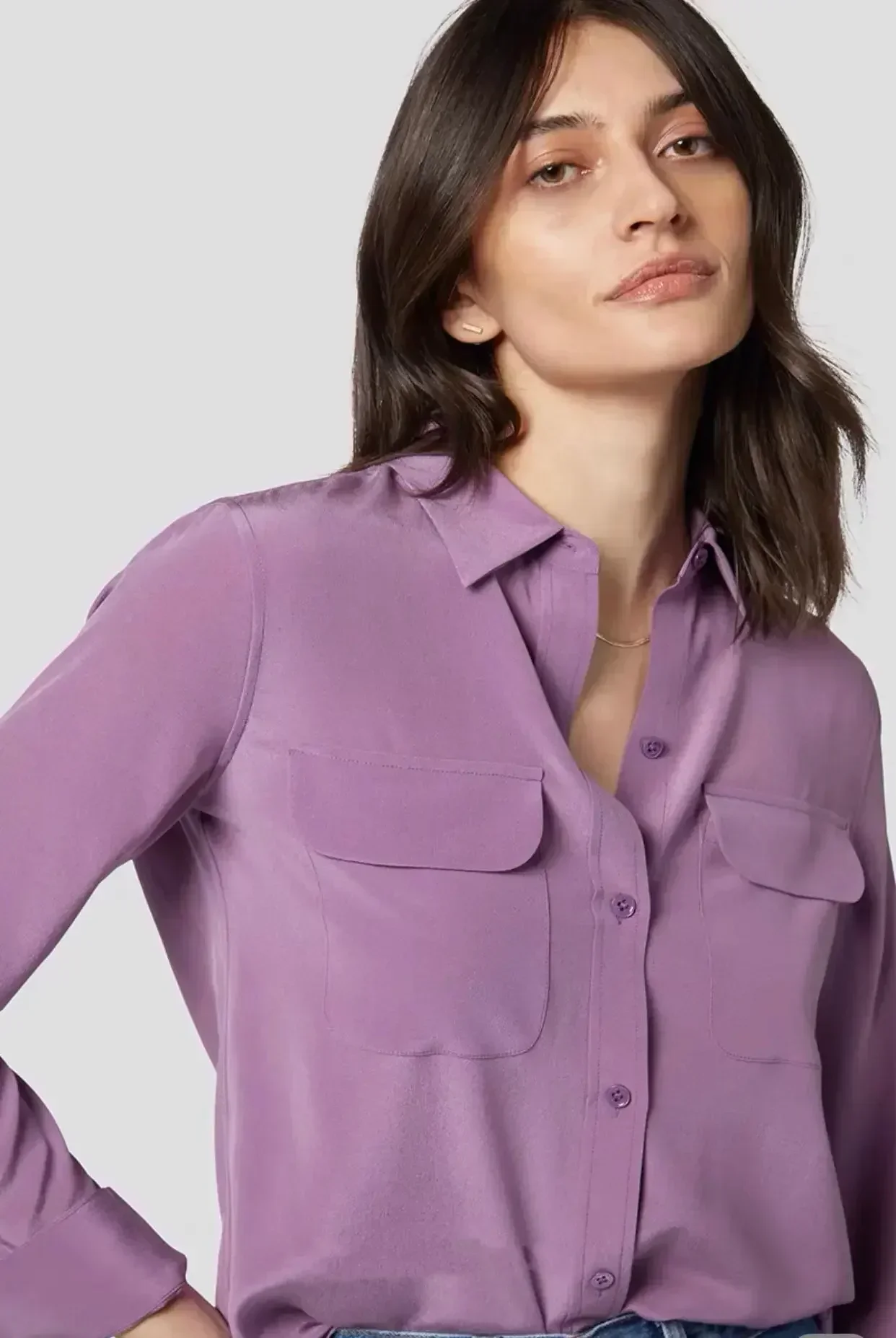 39 Colors Option Draped Sand-washed Mulberry Silk Shirt Women Blouse Classic Double-pockets Solid Color Long-sleeved Silk Shirt - Image 2