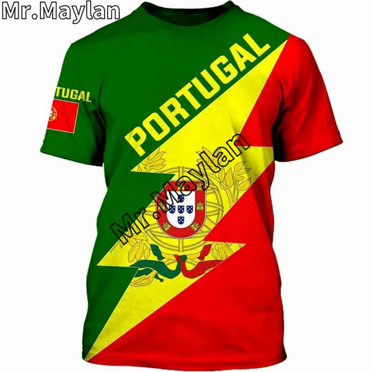 PORTUGAL COAT OF ARMS Flag Summer New Fashion Yellow  Red 3D Tops Tee Tshirt Men Women Short Sleeve T shirt Streetwear Style-066