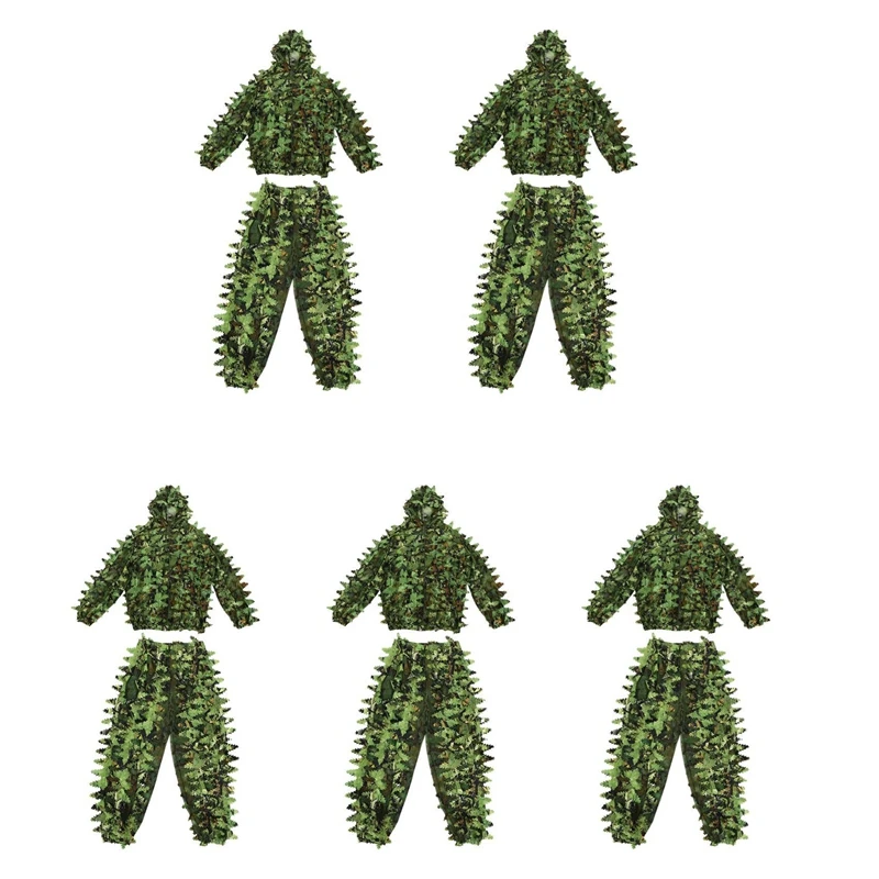 5X Sticky Flower Bionic Leaves Camouflage Suit Hunting Ghillie Suit Woodland Camouflage Universal Camo Set (B)