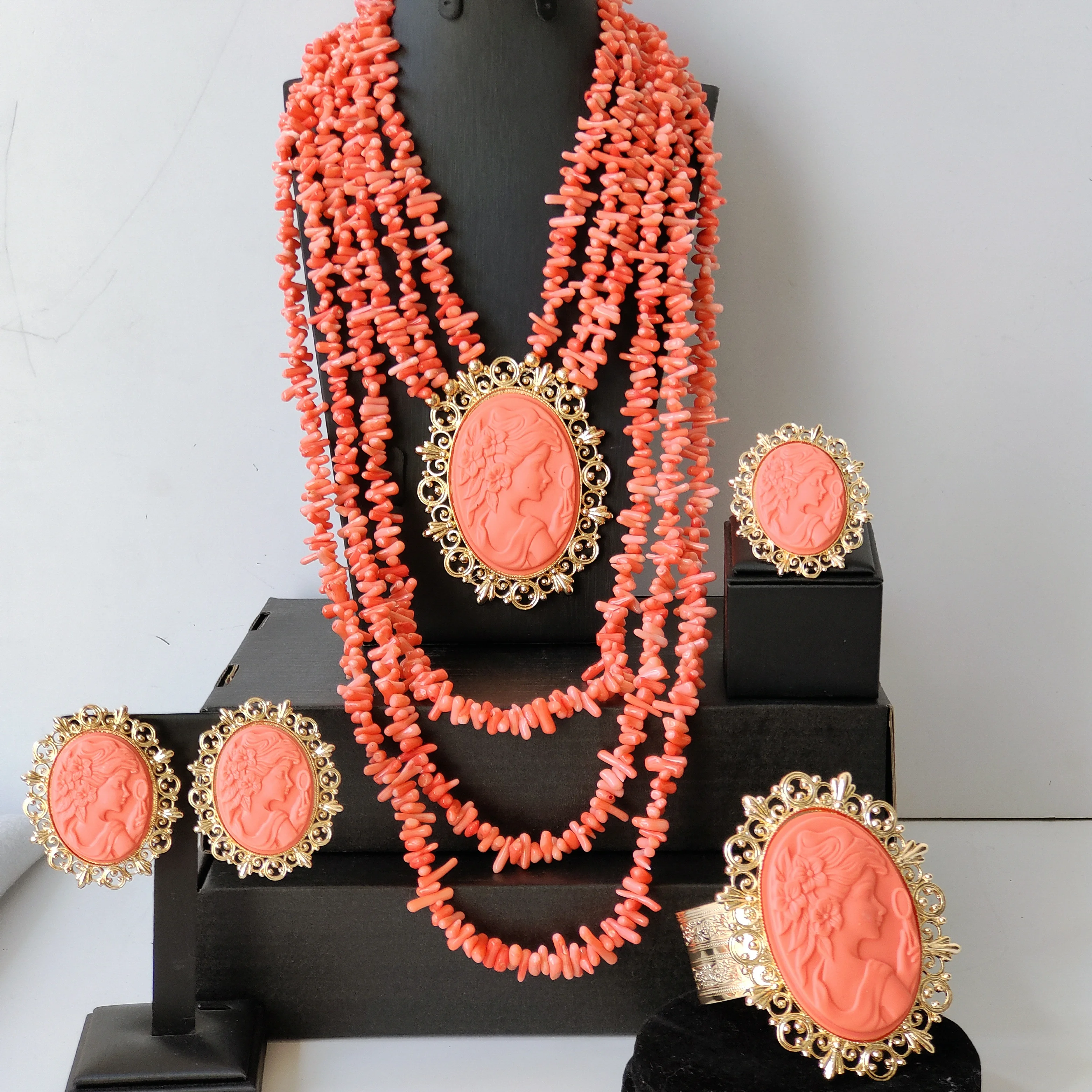 nigerian-bride-wedding-jewelry-real-pink-coral-beads-necklace-sets