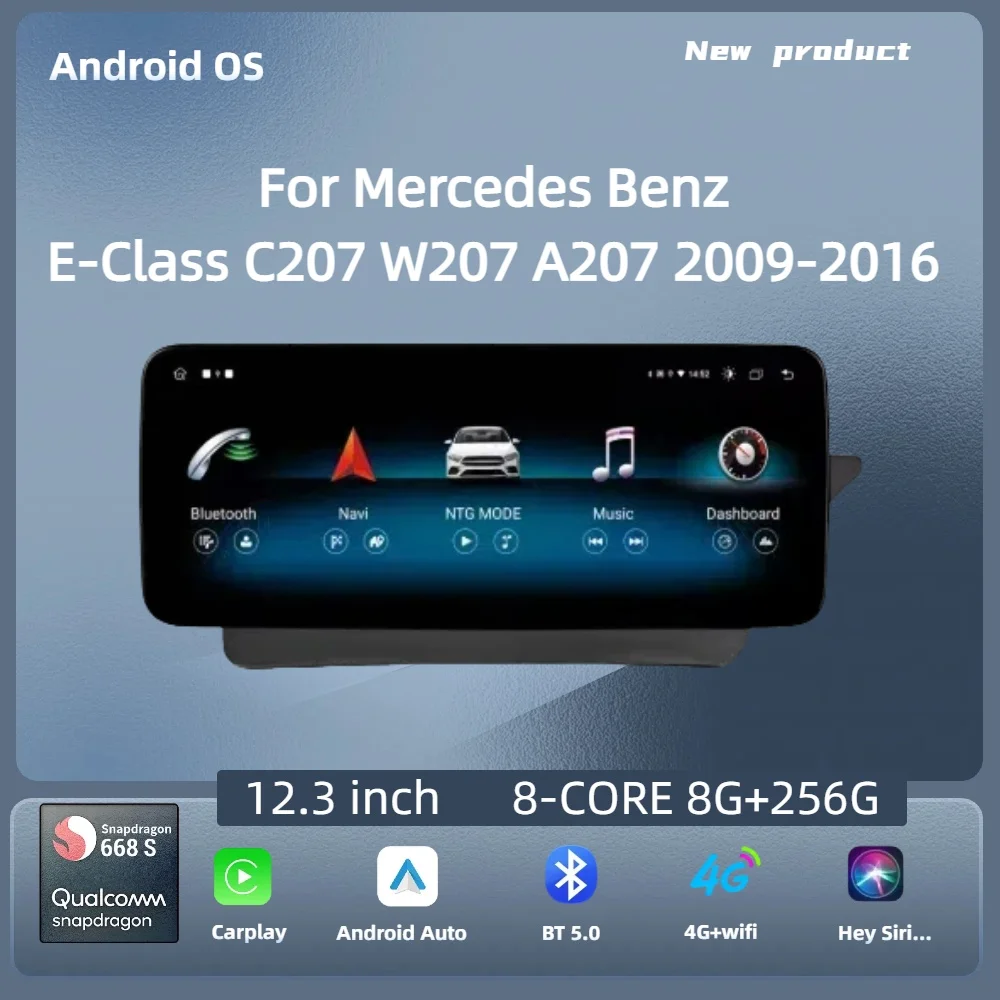 

For Mercedes Benz E-Class C207 W207 A207 2009-2016 12.3"Right Hand Drive Car Radio Android 14 BT Carplay Snapdragon 680 Screen