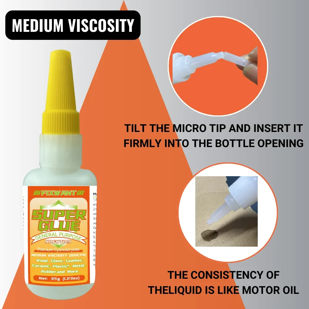 FIXWANT Thin Medium Thick Liquid Super Glue General Purpose Premium Cayanocarylate Adhesive for PVC Wood Metal Plastic and More