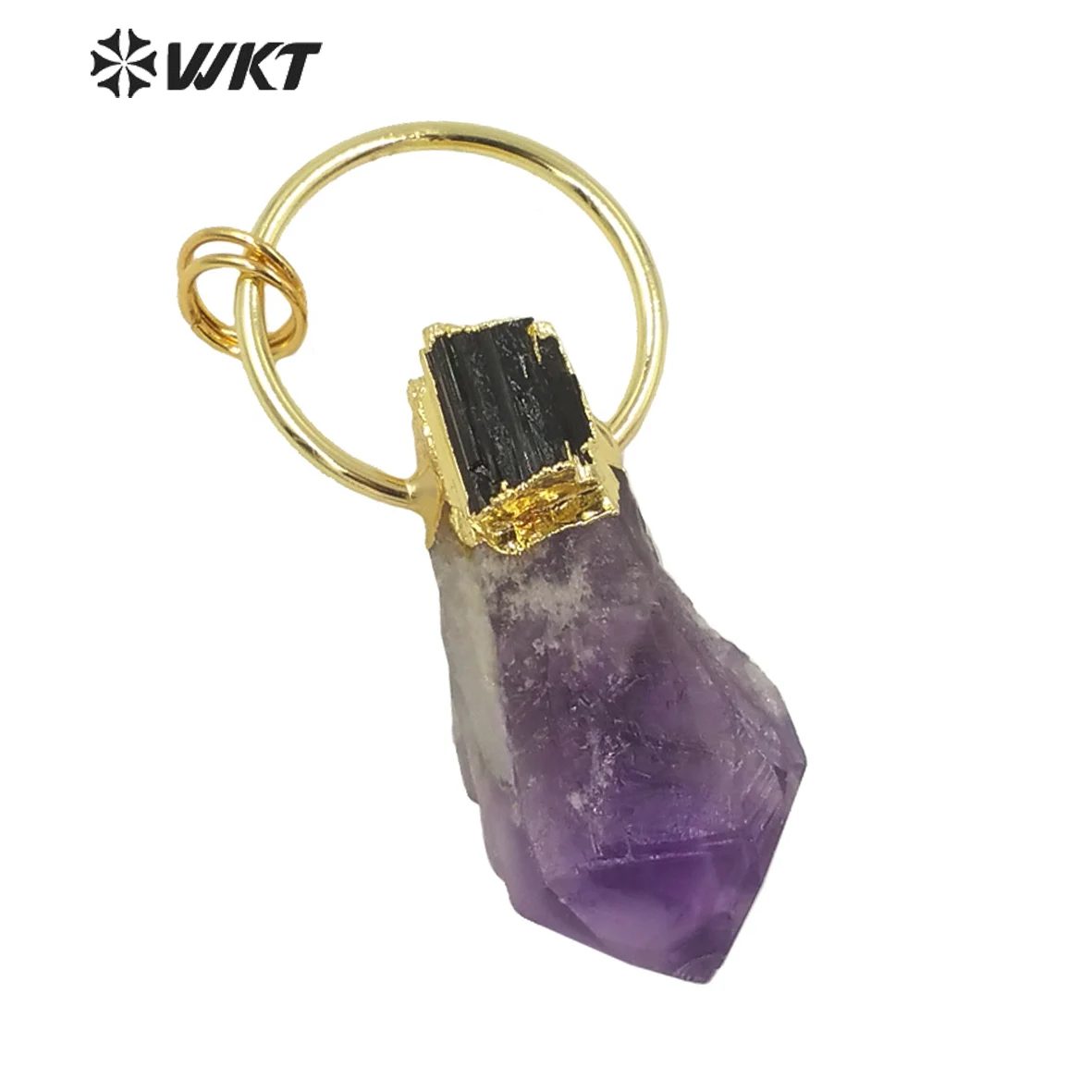 WT-P1624 Gorgeous Purple Stone Pendant A-methyst With Black Tourmaline Charm Pendant Fashion Jewelry Pendant With Big Ring view 5