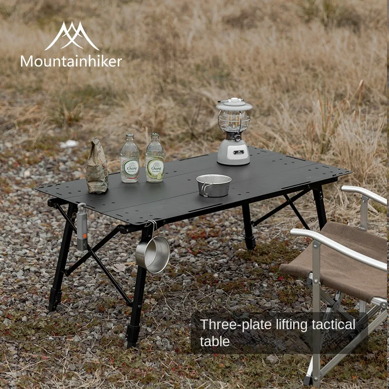 MOUNTAINHIKER Outdoor Portable Liftable Folding Table Tactical Table Picnic Camping Picnic Table Free Storage Bag Black