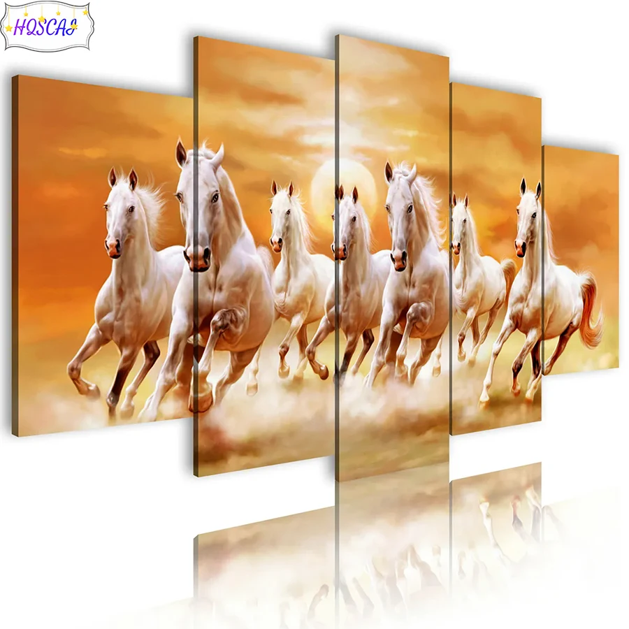 5pcs 5D Round diamond painting A herd of horses ran diy Cross stitch diamond painting embroidery Home Decor diamond mosaic gift