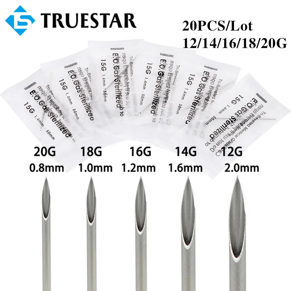 20PCS Piercing Needles Sterile Puncture Needle for Nose Lip Navel Stud Jewelry Accessories Disposable Body Piercing Needle