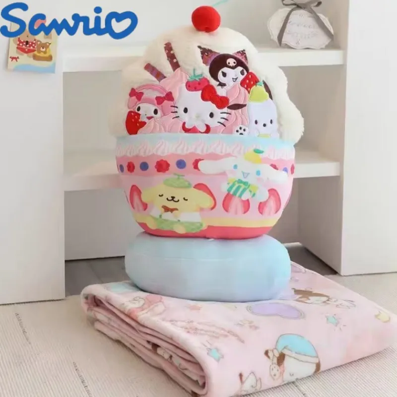 

Sanrio Cute Kuromi Hello Kitty Cartoon Plush Pillow Doll Blanket Office Nap Sofa Conditioning Thickened Travel Portable Gift Toy