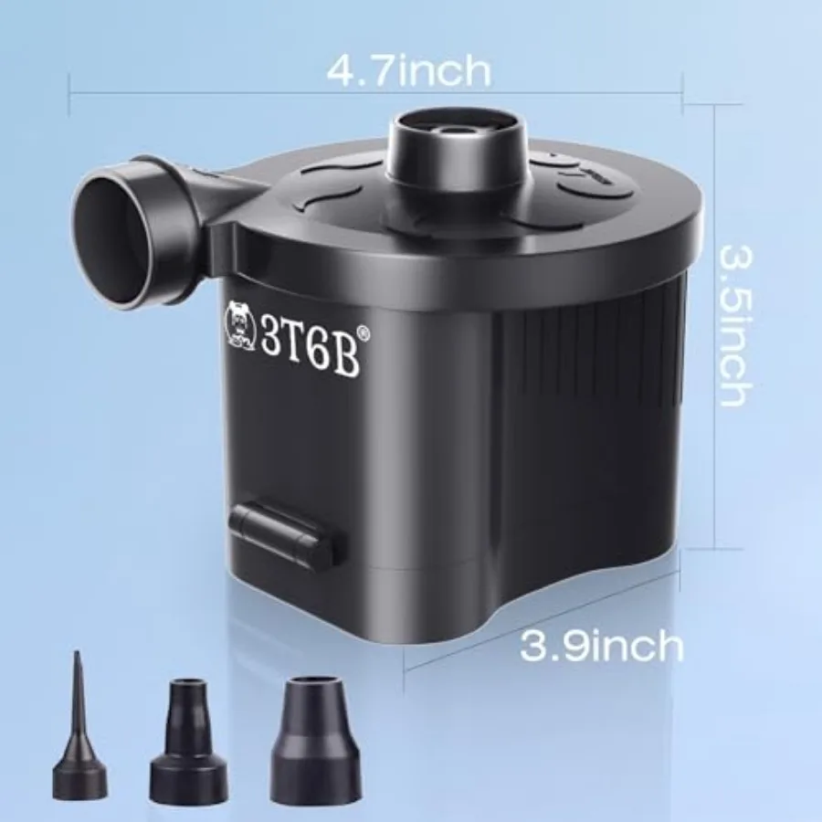 3T6B Elektrische luchtpomp voor opblaasboten Draadloze luchtpomp op batterijen voor matras met 3 mondstukken QuickFill Blower-inflator