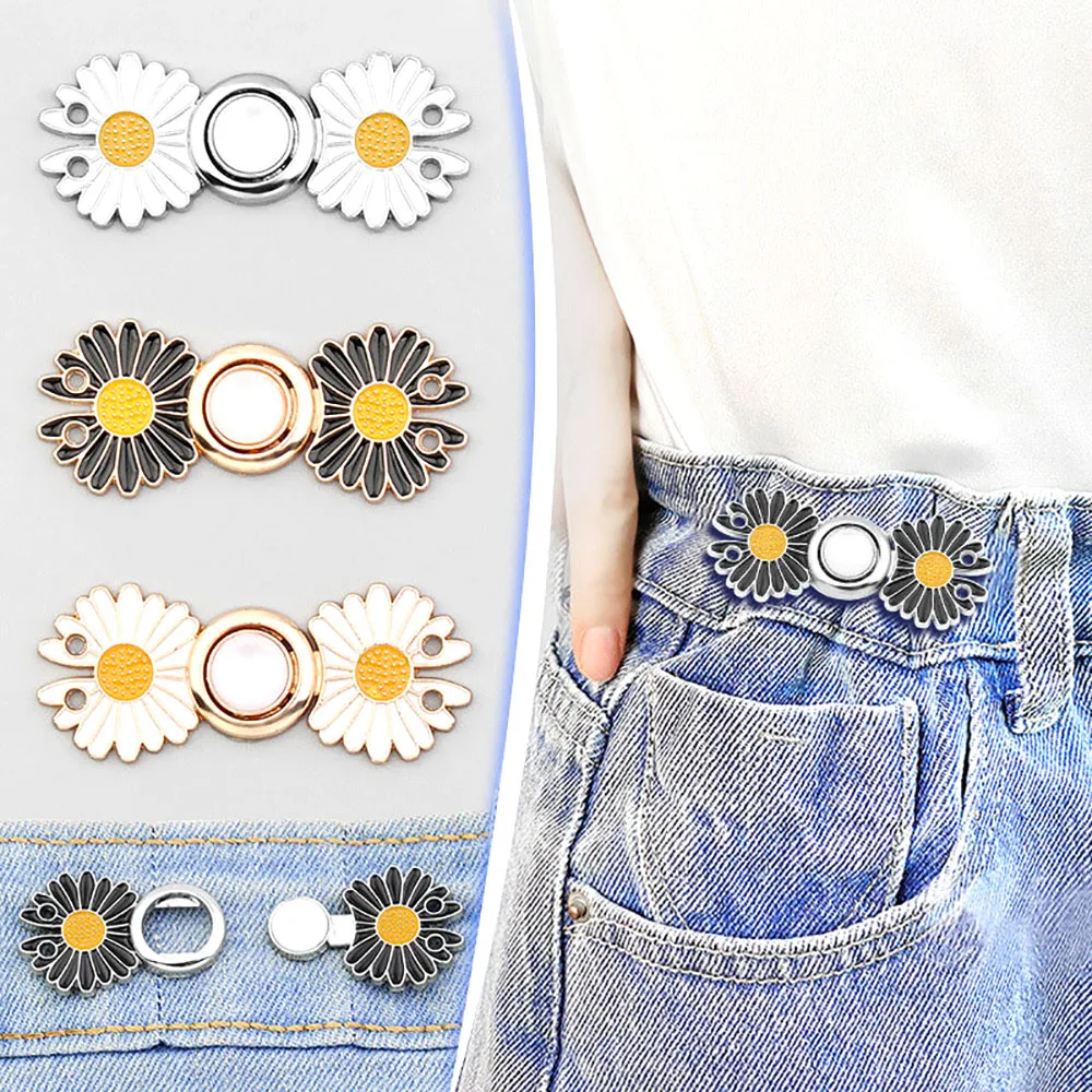 5PCS Reusable Metal Buttons Pearl Snap Fastener Pants Pin Retractable Button Sewing-on Buckles Jeans Perfect Fit Reduce Waist