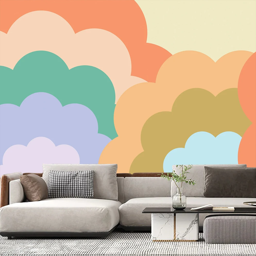 

Custom Size Rainbow Cloud Shape Wallpaper Modern Geometric Mural Cartoon Wall Paper for Girls Room Living Room Bedroom Home Deco