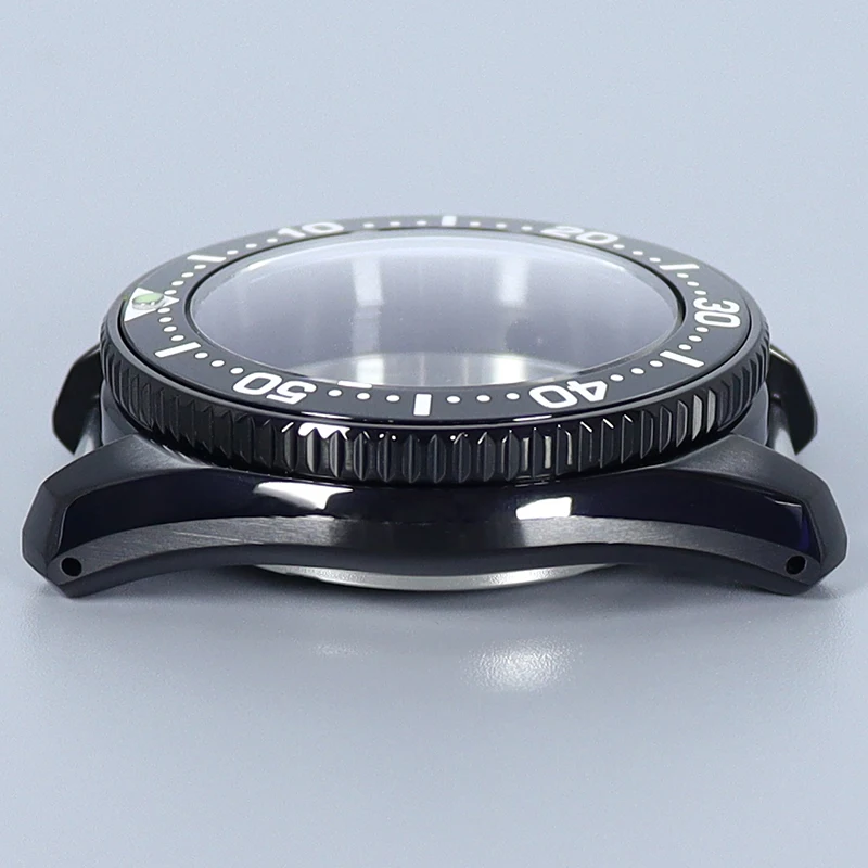 Cajas de reloj negras de 42mm, piezas modificadas, cristal de zafiro, rotación unidireccional compatible con movimiento Seiko NH35 NH34, esfera de 28,5mm, corona 3,8