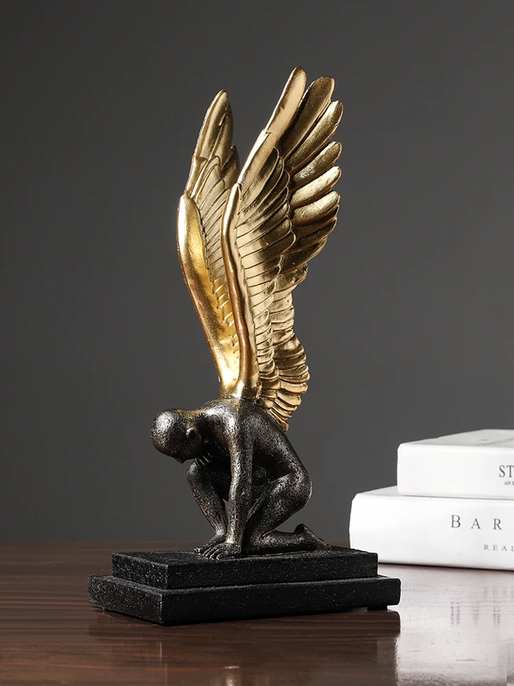 American Retro Creative Black Gold Angel Sculpture Home Decoration Accessories Abstract Figure Angel Resin Statue Ornaments Gift