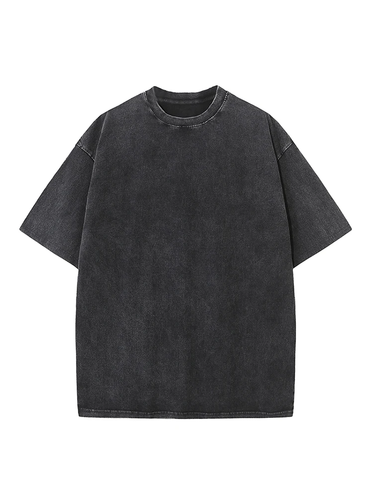 230G Cotton American Large Size T Shirts Men Summer Hip Hop Retro Vintage Clothes Washed Tees Casual Short Sleeve Basic Male Top view 6