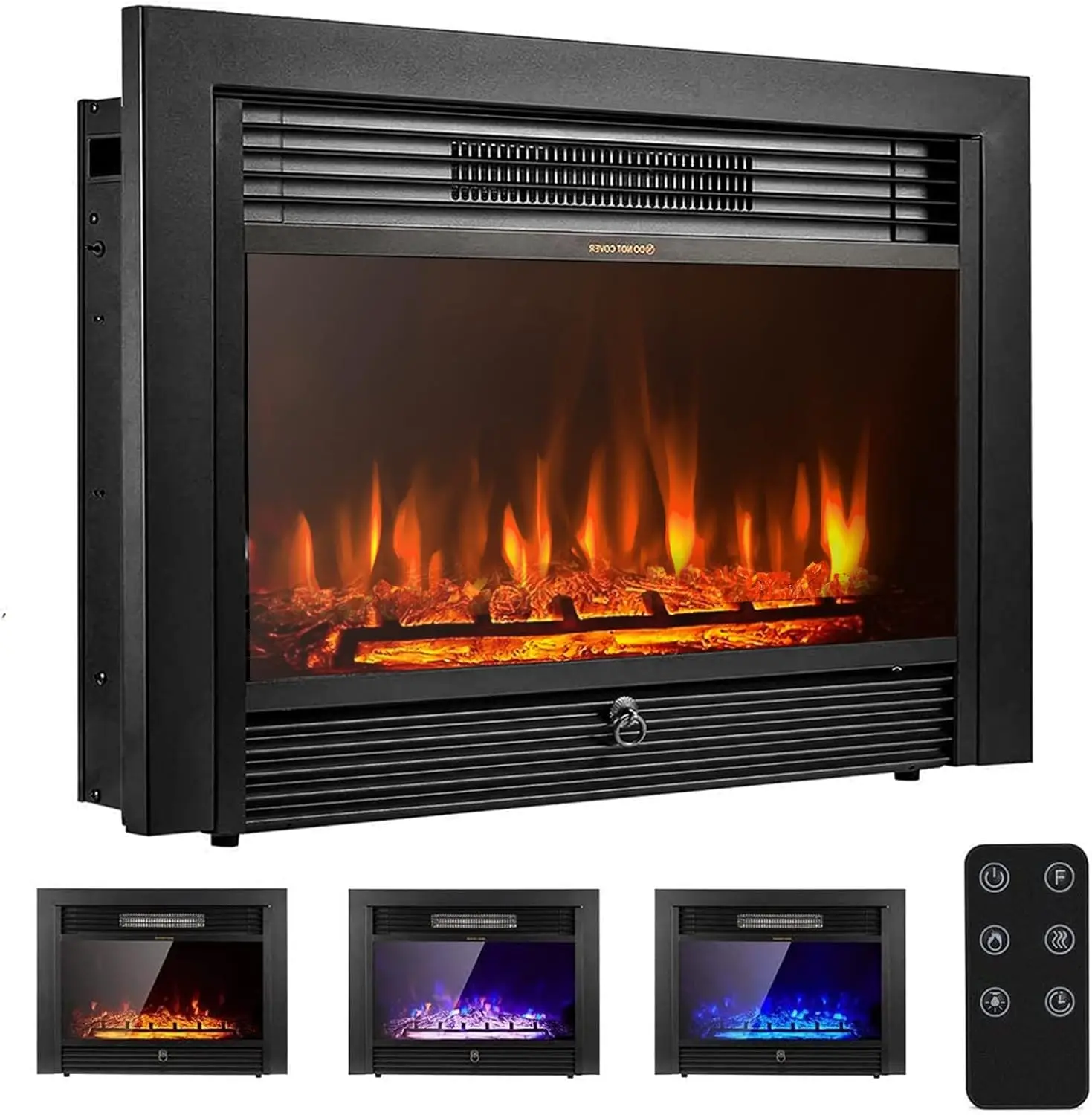 Corner Fireplace TV Stand with LED Flames Media Storage Remote Control Fresh Black Wood Finish