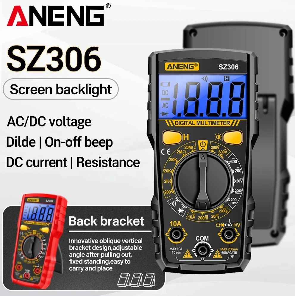 

Portable Digital Multimeter Tester ANENG SZ306 Smart AC/DC Voltage Backlit Screen Multifunctional Electrician Detection Tools
