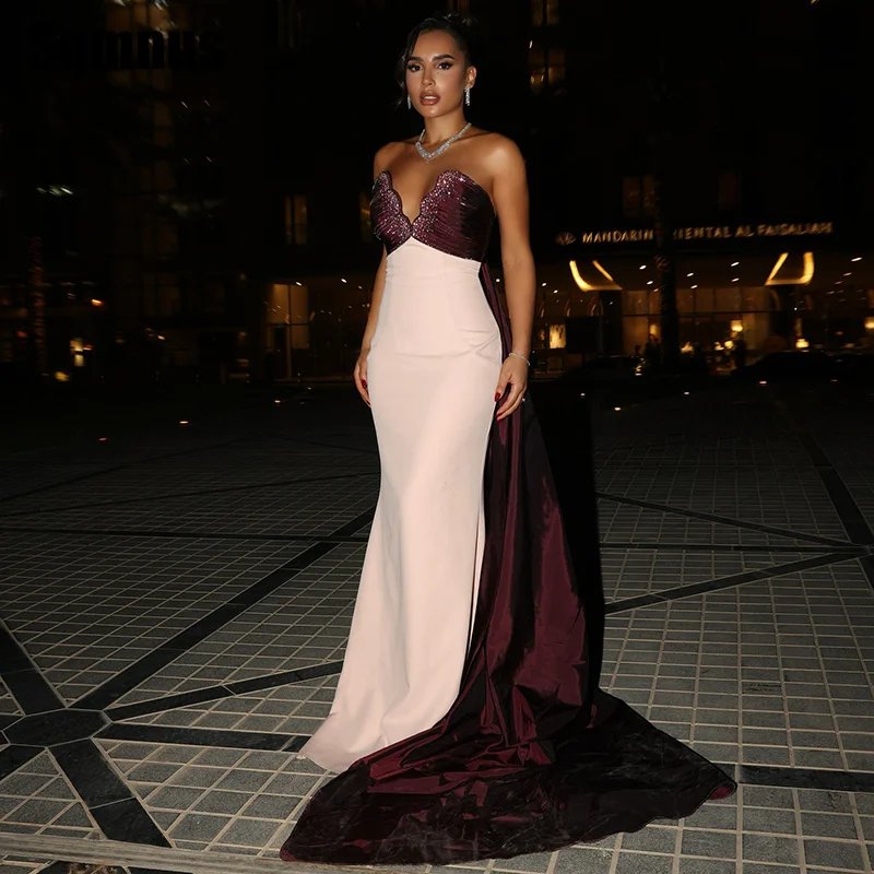 

Sumnus Modern Mermaid Evening Dresses V-Neck Beading Sleeveless Floor Length Formal Dresses فساتين سهرة Customized
