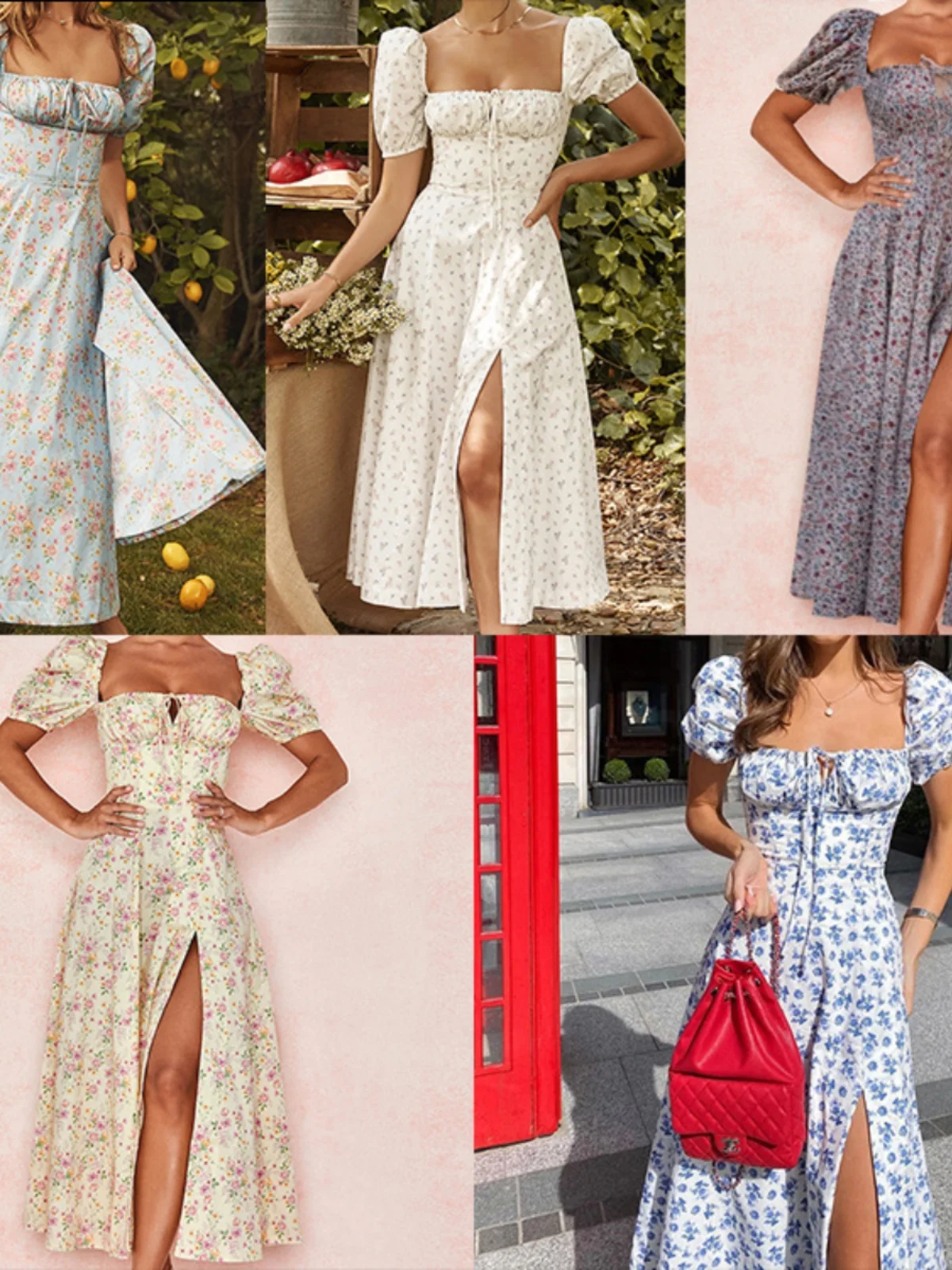 플로럴 프린트 오픈 백 스플릿 여성용 봄 하이웨이스트 주름 스커트 기본 A라인 스커트