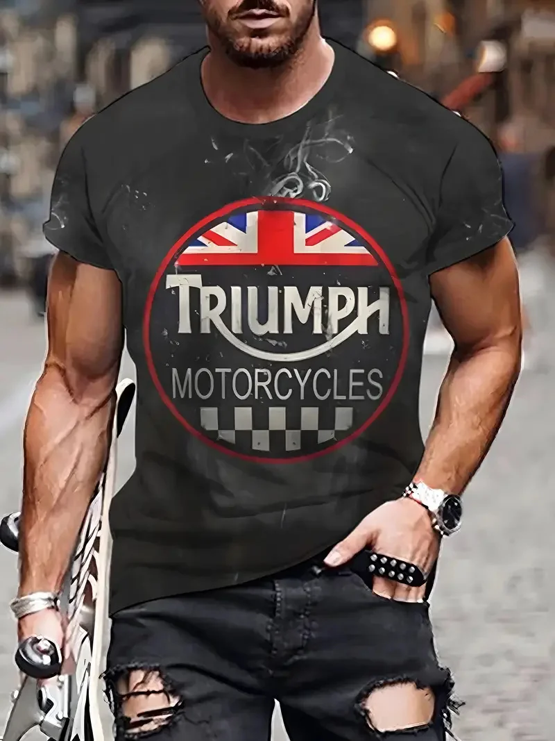 Summer Retro Motorcycle 3D Printed T-shirt Short-sleeved Oversized Pullover Fashionable Casual Men's Viking Sports T-shirt