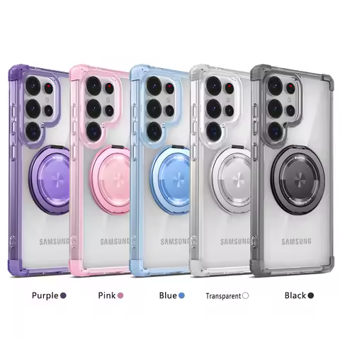 Rotating Magnetic Folding Stand Transparent Phone Case for Samsung S25 Edge S24 S23 Plus FE S21 Ultra Armor Shockproof Cover