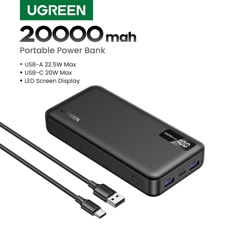 UGREEN 20000 мАч Power Bank с быстрой зарядкой 20 Вт для iPhone и Xiaomi — фото товара