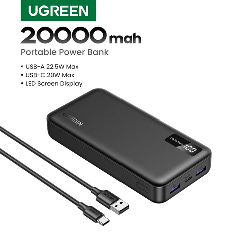 UGREEN 20000 мАч Power Bank с быстрой зарядкой 20 Вт для iPhone и Xiaomi