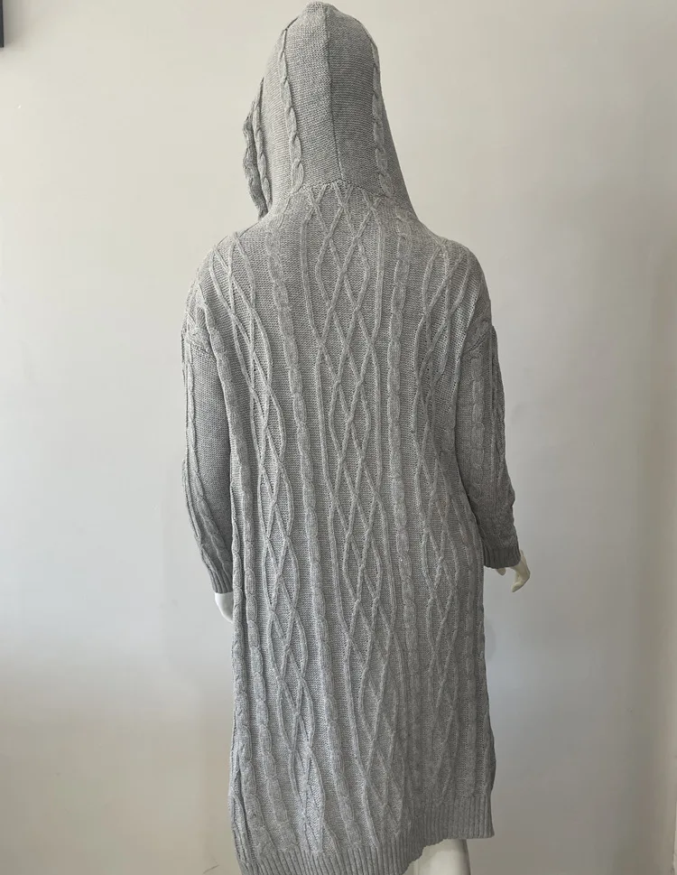 สเวตเตอร์คาร์ดิแกนสำหรับผู้หญิงเสื้อสเวตเตอร์ถักมีฮู้ดเสื้อกันหนาวไหมพรมยาว2023แฟชั่นสำหรับผู้หญิง HHX2003ใหม่