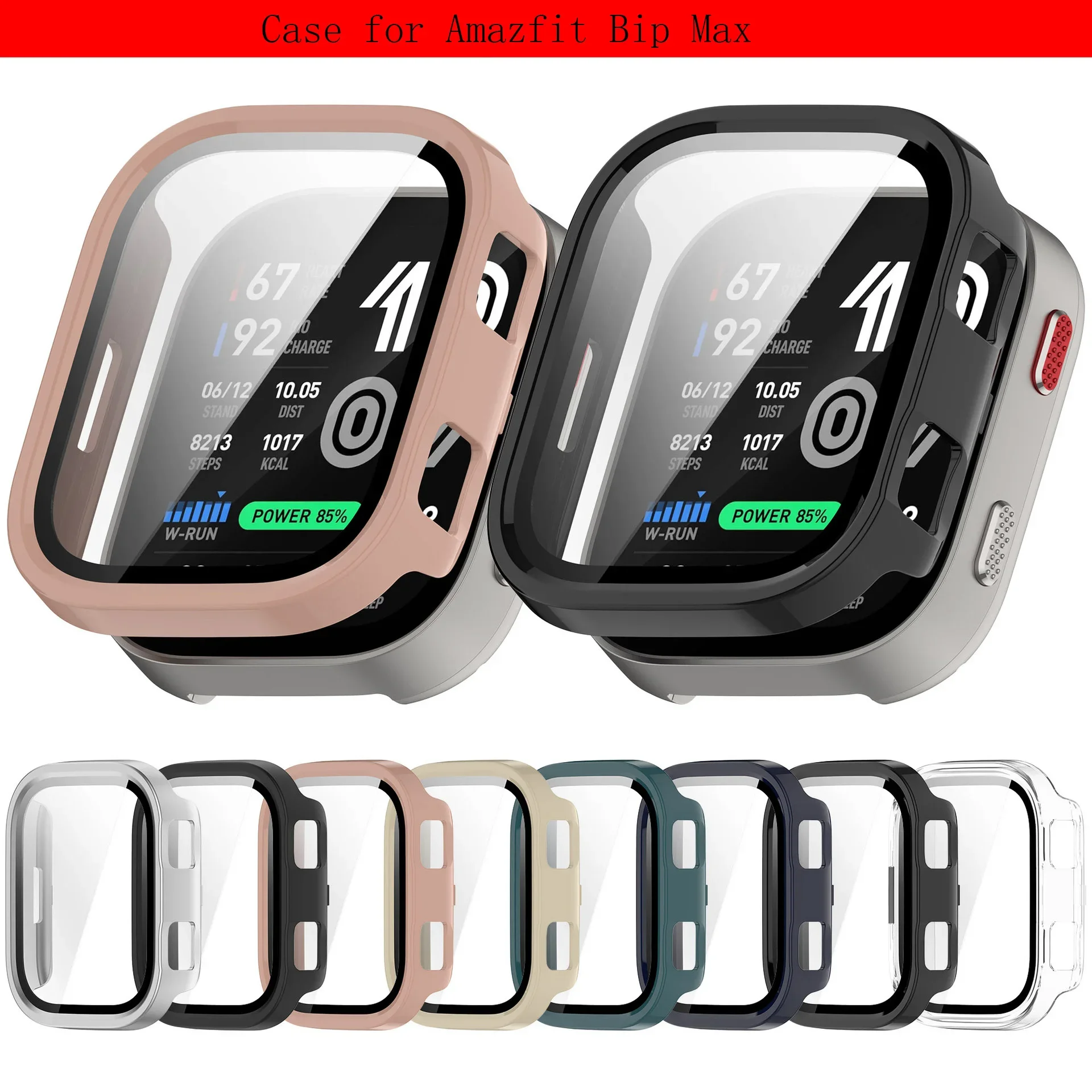 Glass+Case for Amazfit Bip Max Tempered Glass Screen Protector & Hard PC Protective Bumper for Amazfit Bip Max Accessories