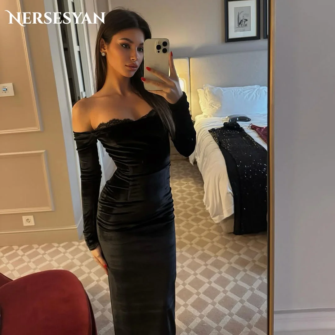 

Nersesyan Luxury Lace Black Mermaid Evening Dresses Off Shoulder Appliques Formal Dress Bodycon Women Party Gowns Customized