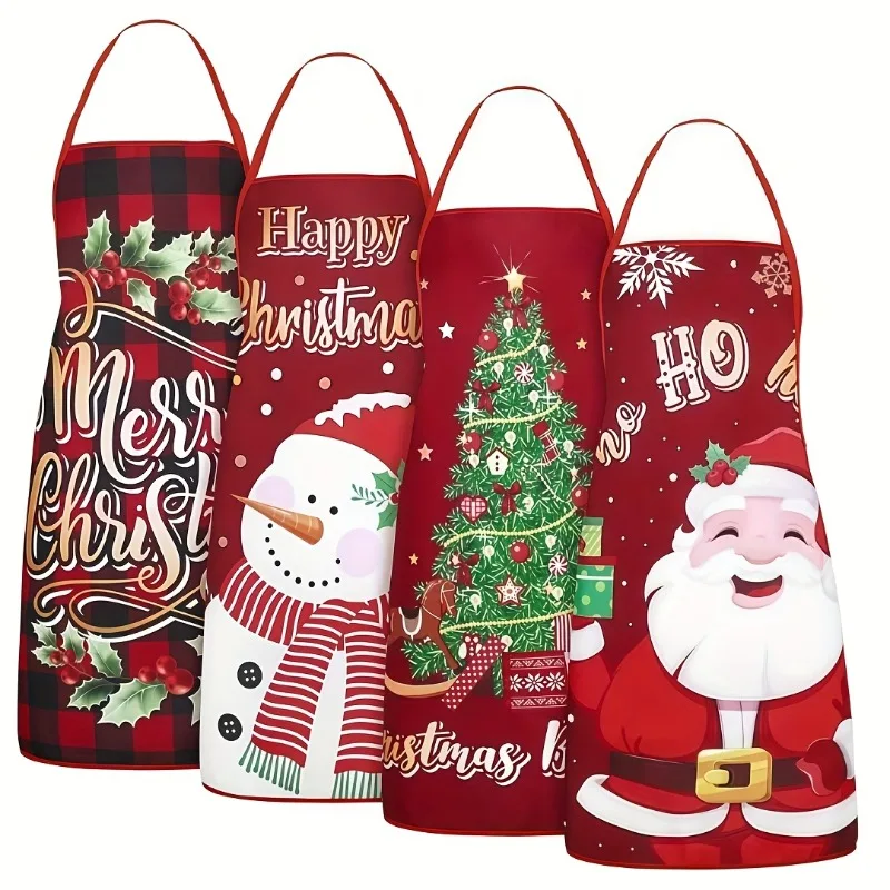 4pcs Christmas Funny Santa Claus Aprons Cute Christmas Kitchen Chef Cooking Baking Apron Gift Set for Christmas Party Decoration