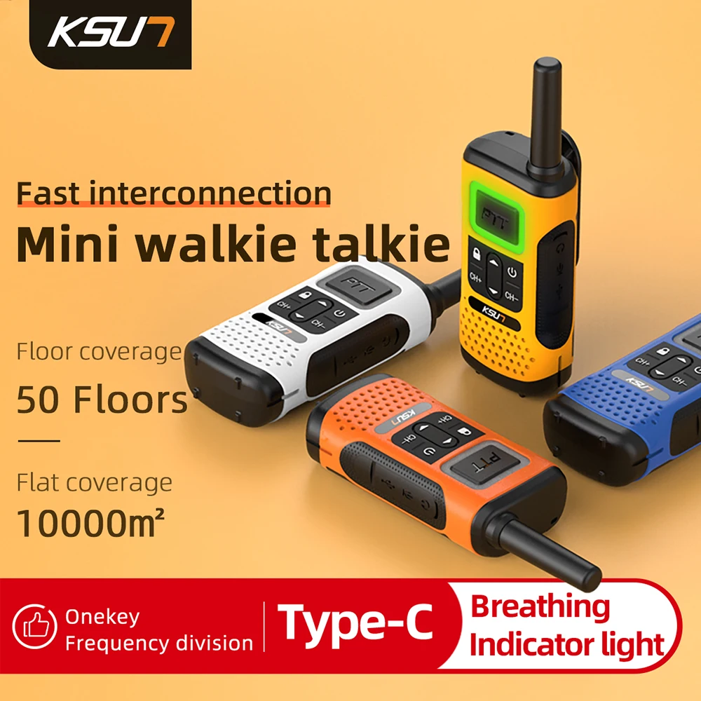 KSUN GZ32 PMR446 FRS Radio dwukierunkowe TYPE-C Szybkie ładowanie Lampka oddechowa Podwójne PTT Walkie Talkie
