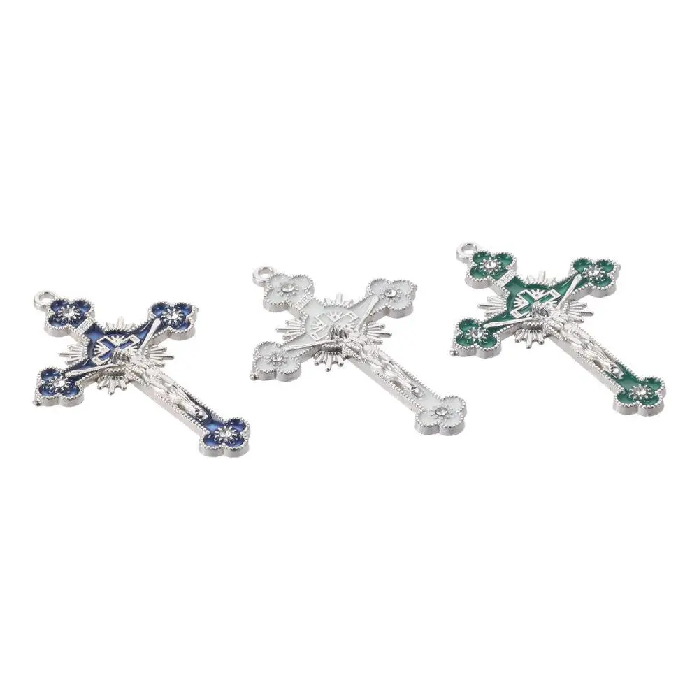 سبيكة الصليب المعلقات لعشاق ، الأزرق والأبيض والأخضر ، يسوع المسيح تتدلى ، الحرف اليدوية