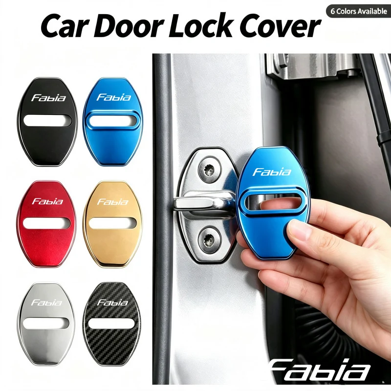 4Pcs Car Door Lock Cover Anti‑Rust Protective Case With Emblem For Skoda Fabia Logo KAROQ OCTAVIA RAPID Yeti Citigo Superb VRS
