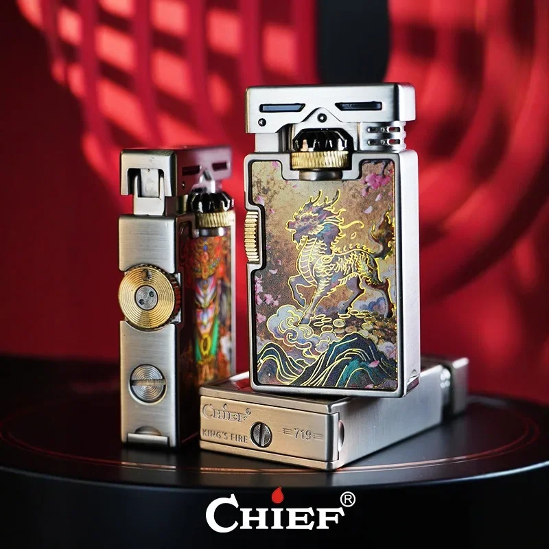 Gear Linkage New Painted Three-dimensional Decompression One-click Shop Fire Kerosiene Windproof Lighter Men's High-end Gift