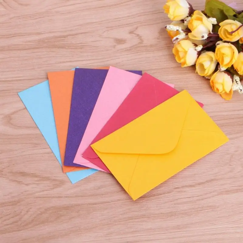 Mini enveloppes en papier vierges rétro colorées, 50 pièces, cartes d'invitation pour fête de mariage, cartes de vœux, enveloppe cadeau