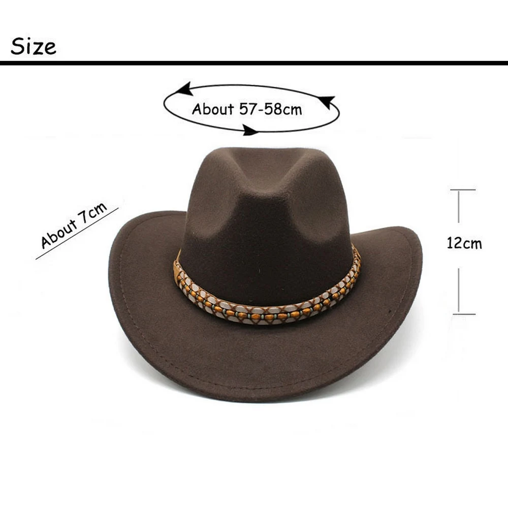 Four Seasons Cowboy Hats Cowgirl Western Cap Woolen 57-58cm Belt Buckle Rolled Brim Solid Color Jazz Style NZ0065