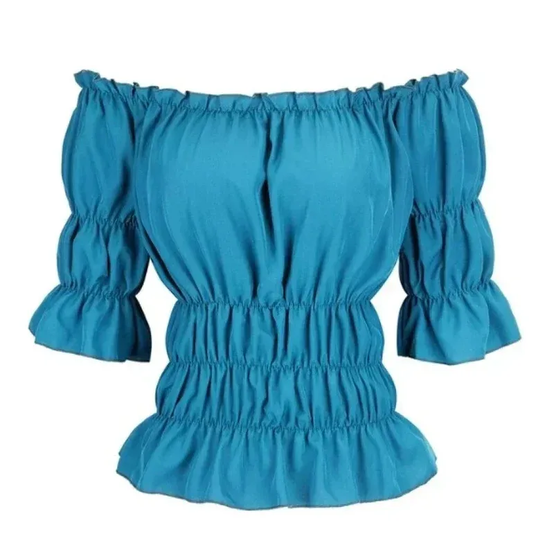 DY202025men camponês fora do ombro mangas curtas blusas boho camisa medieval vintage steampunk pirata traje25