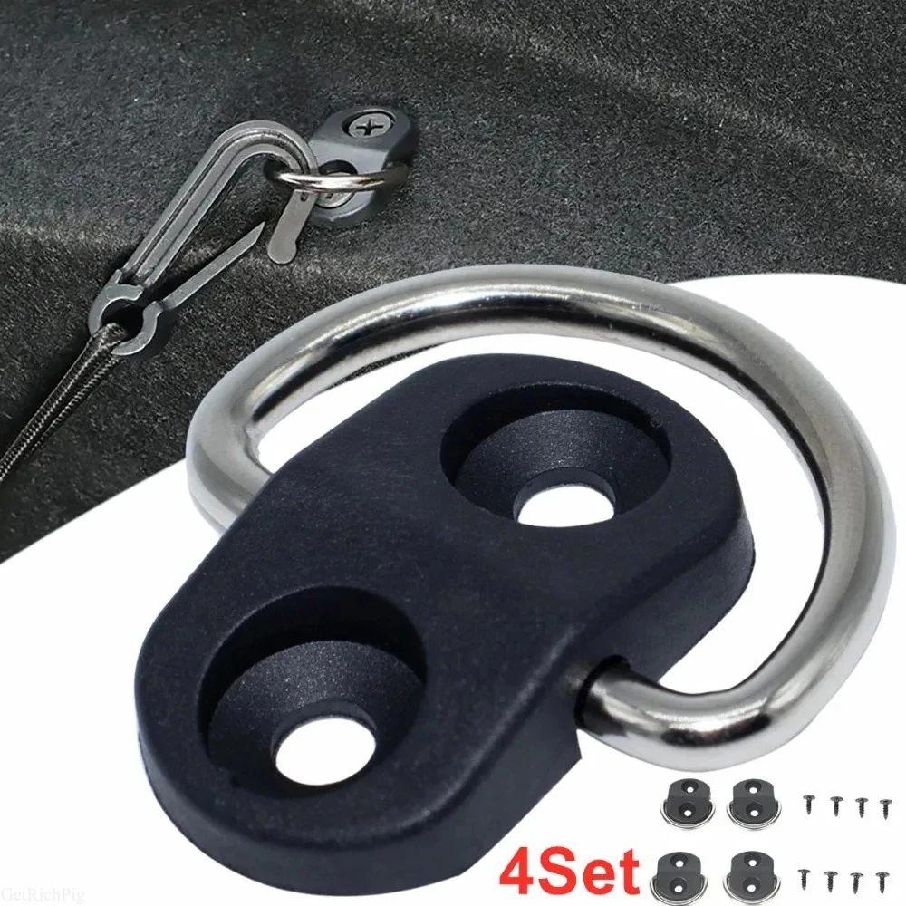 Conjunto de 4 Ganchos para Rede de Carga Automotiva, Acessórios para Fixação de Rede de Carga no Porta-Malas Traseiro, Ganchos de Amarração, Argolas e Laços para Fixação de Telas Planas