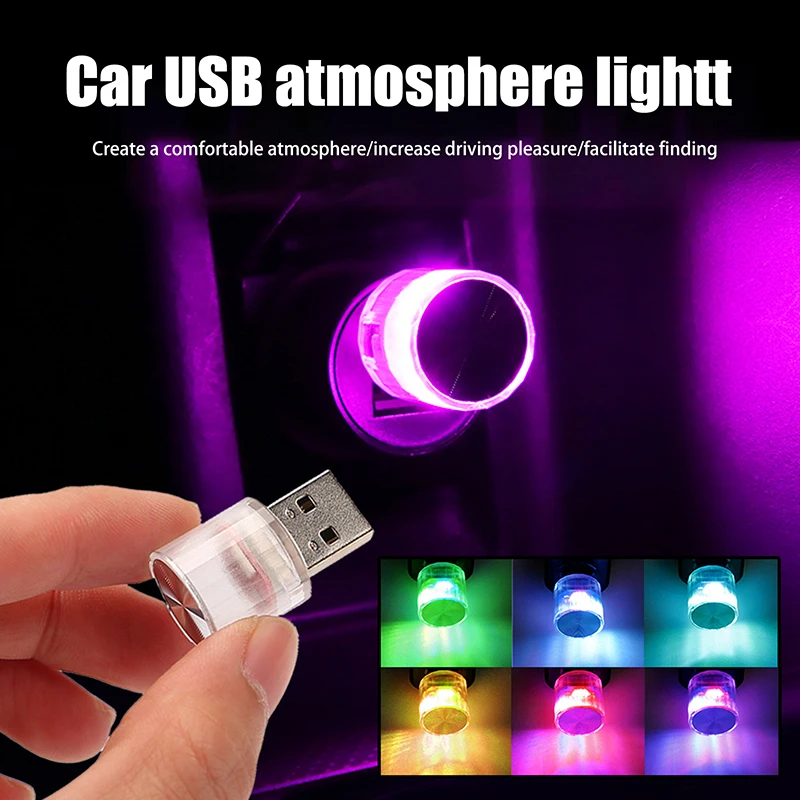 Portátil Plug and Play Carro Lâmpada Decorativa Interior, Mini USB LED Atmosfera Luz, Festa Ambiente Automotivo, 1Pc